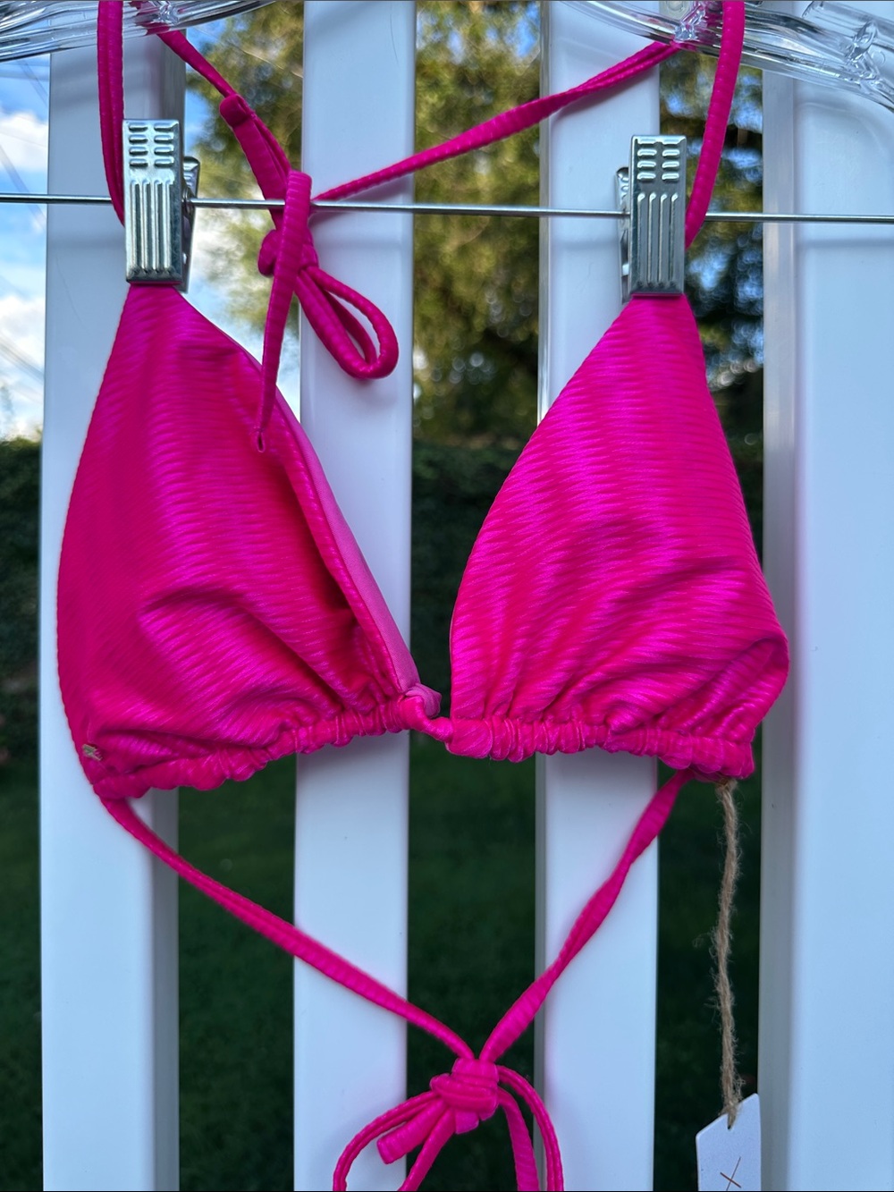 Phax Textured Women's Triangle Swim Bikini Top in Bright Pink